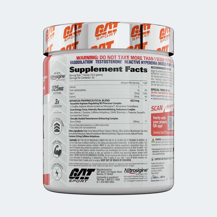 GAT Sport Nitraflex 30 Servings, Testosterone Enhancing Pre-workout Powder