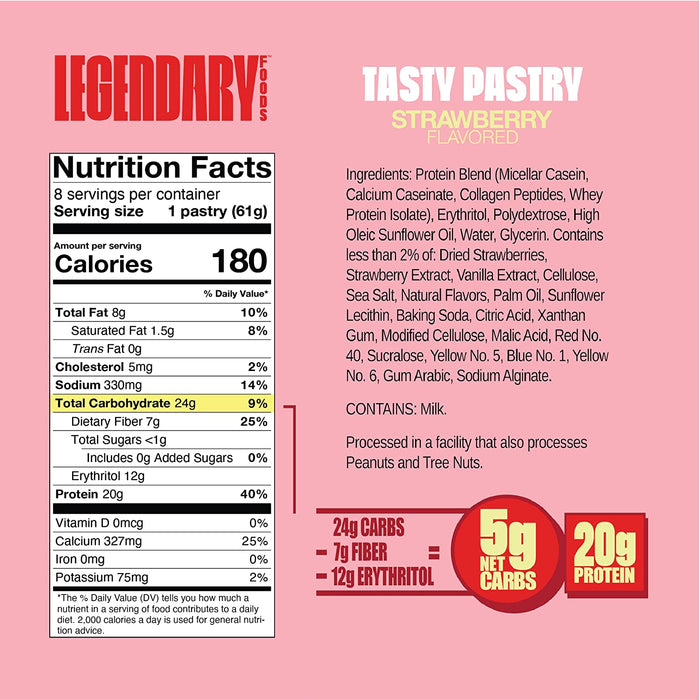 Legendary Foods Tasty Pastry 61g, Keto Friendly, High Protein Snacks (Pack of 10)