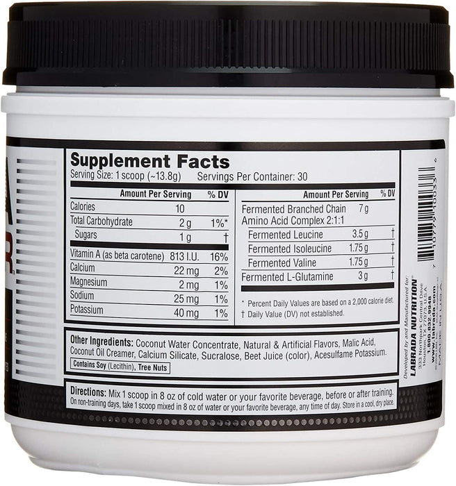 Labrada BCAA Power 30 Servings Fermented BCAA Formula, 3g Glutamine With Electrolytes