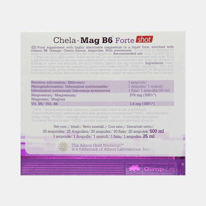 Olimp Chela Mag B6 Forte Shot Cherry Flavor, 375mg Of Magnesium