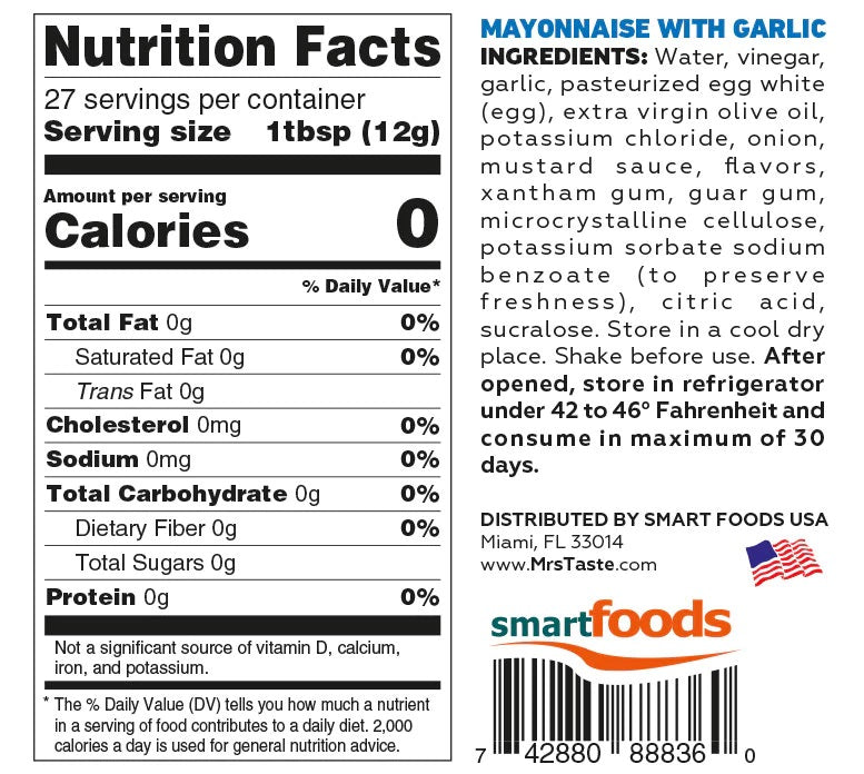 Mrs Taste Garlic Mayonnaise With Garlic 330g, Zero Calories